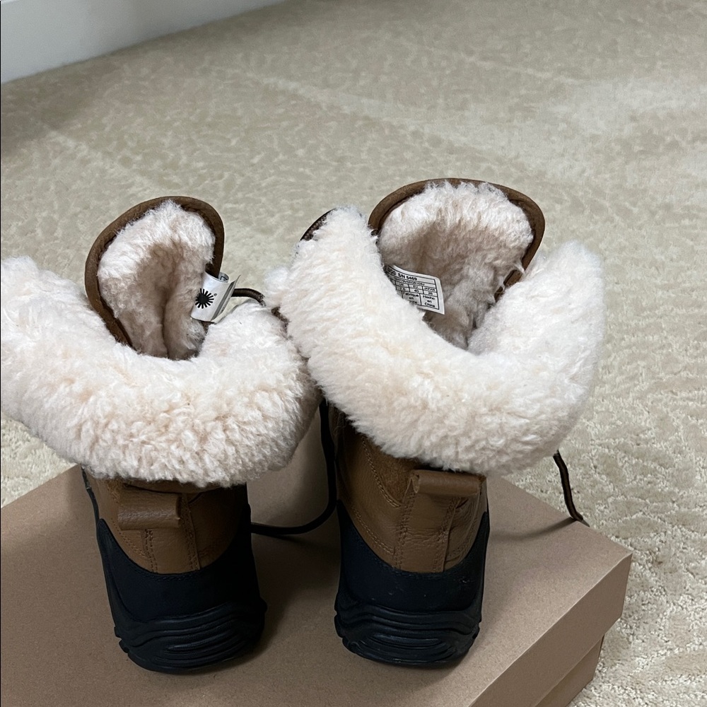 UGG Tan and Black Lace-Up Boots - Picture 3 of 7